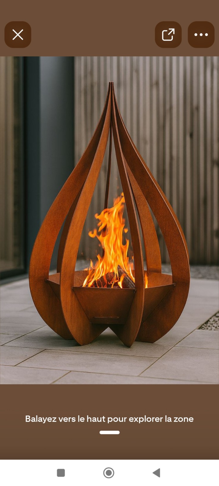 Brasero design en acier Corten en forme de goutte